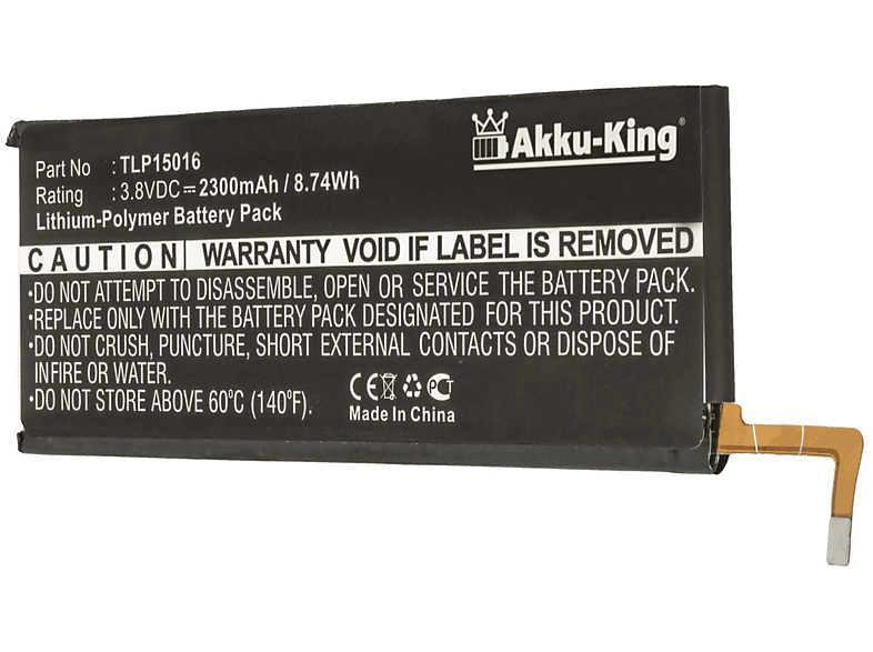 AKKU-KING Akku kompatibel mit Wiko TLP15016 Li-Polymer Handy-Akku, 3.8 Volt, 2300mAh