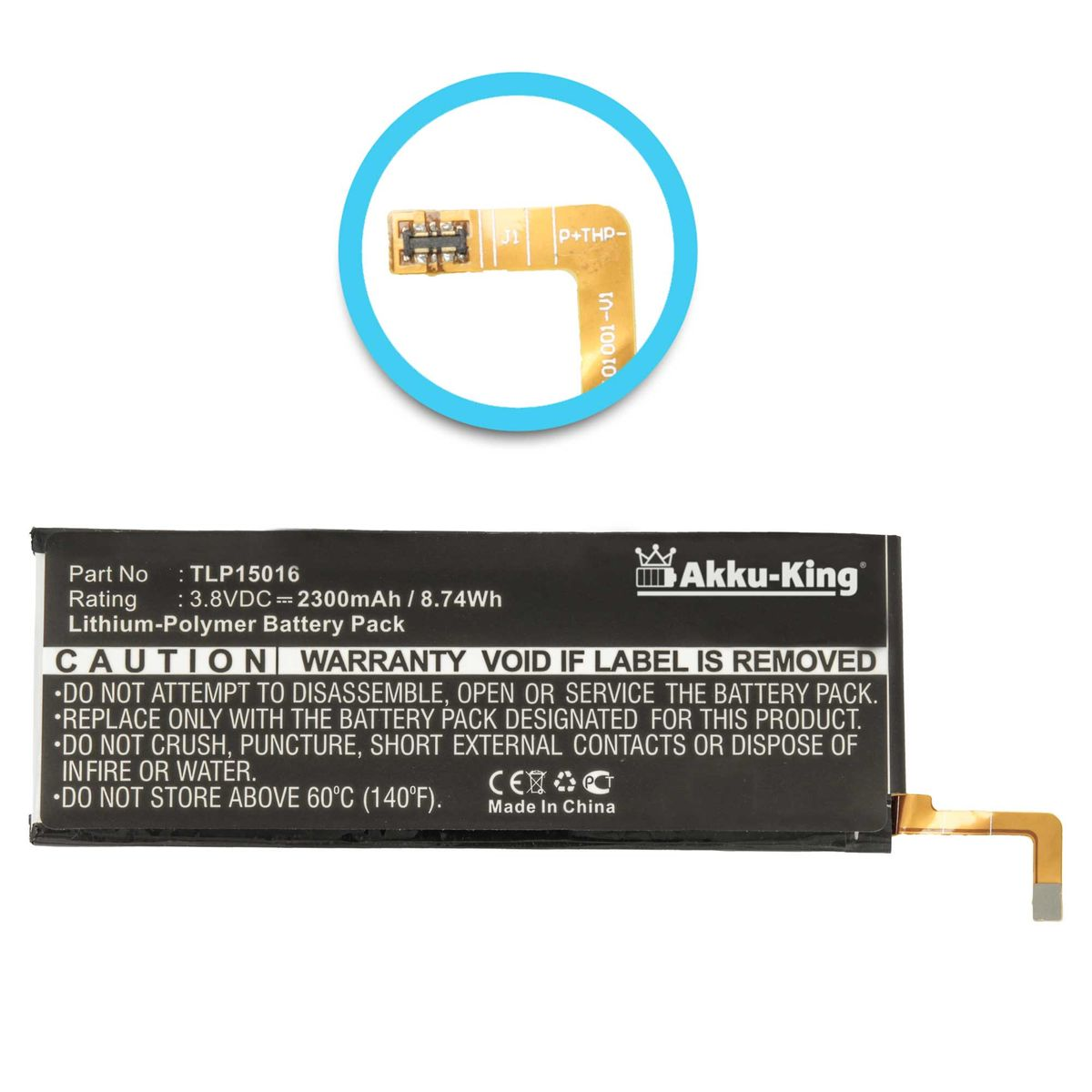 TLP15016 3.8 Volt, Akku kompatibel Wiko Li-Polymer 2300mAh mit Handy-Akku, AKKU-KING