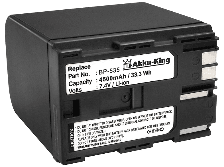 AKKU-KING Akku BP-535 Canon Li-Ion Volt, kompatibel mit 4500mAh 7.4 Kamera-Akku