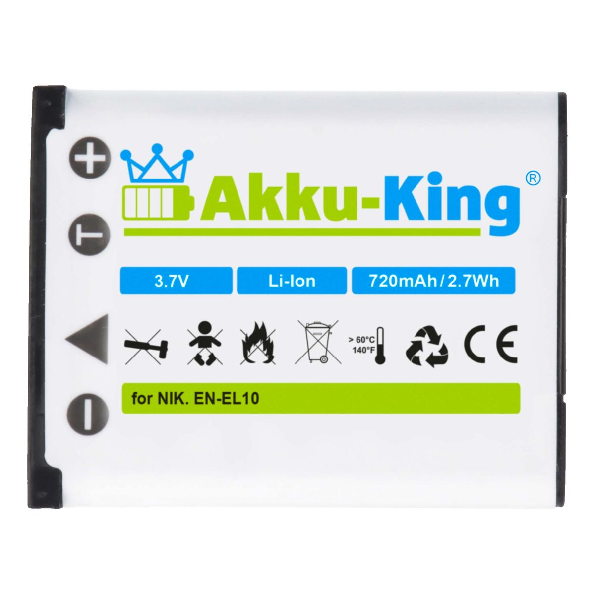 Akku 3.7 EN-EL10 Li-Ion 720mAh mit Volt, AKKU-KING Nikon kompatibel Kamera-Akku,