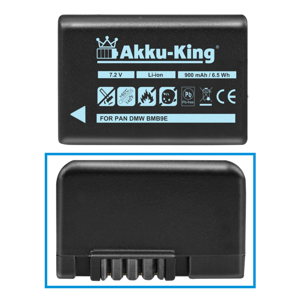 AKKU-KING Akku kompatibel mit Panasonic Li-Ion Kamera-Akku, 900mAh 7.2 Volt, DMW-BMB9E