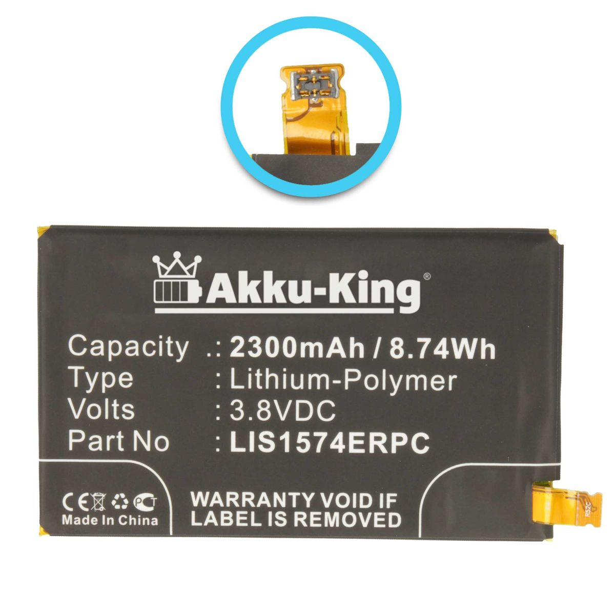 3.8 2300mAh Handy-Akku, Li-Polymer Sony Akku kompatibel LIS1574ERPC mit AKKU-KING Volt,
