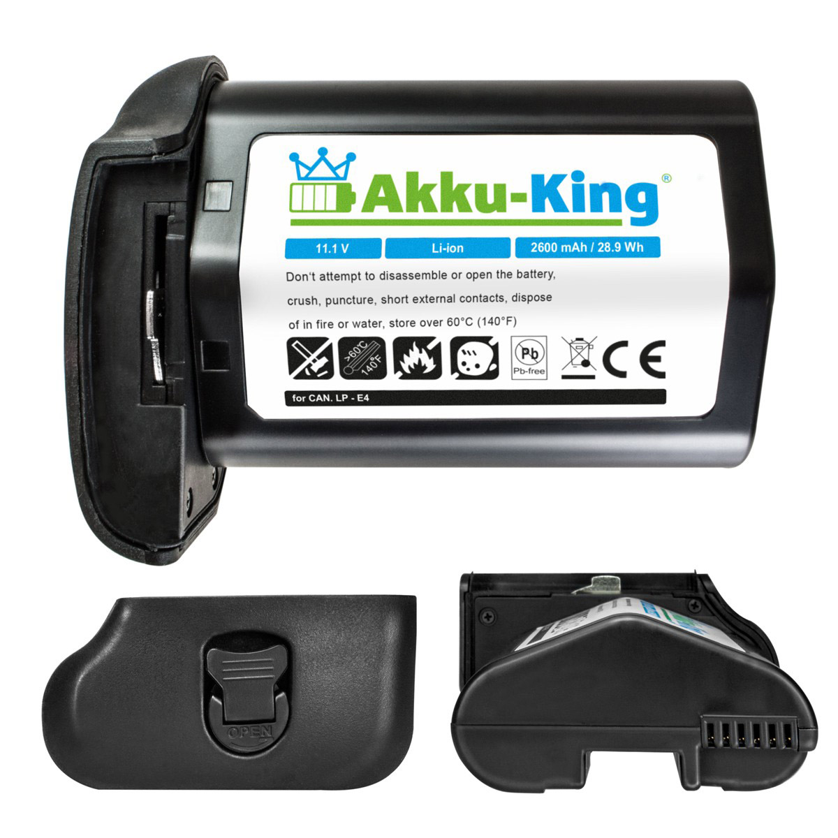 11.1 kompatibel Akku mit Canon 2600mAh LP-E4 Volt, AKKU-KING Li-Ion Kamera-Akku,