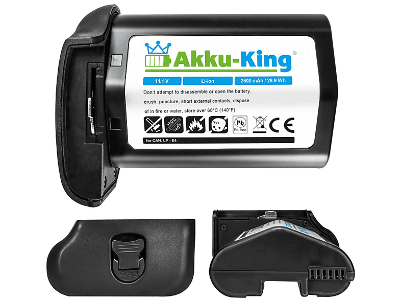 AKKU-KING Akku kompatibel mit Canon LP-E4 Li-Ion Kamera-Akku, 11.1 Volt, 2600mAh