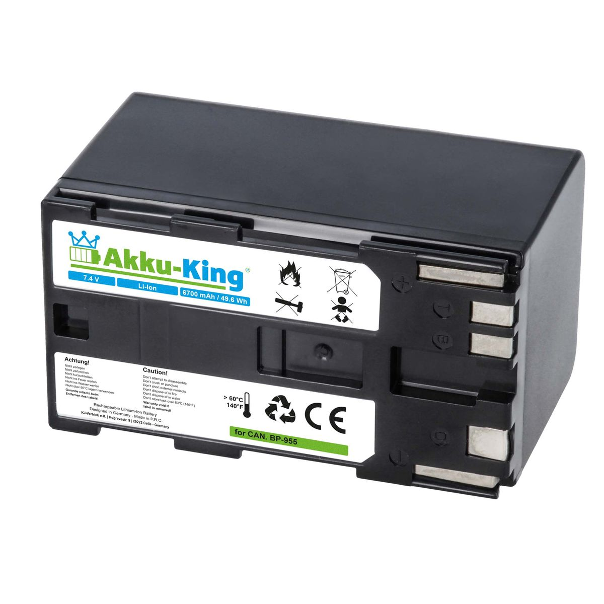 AKKU-KING Akku kompatibel mit Canon BP-955 Volt, 7.4 Li-Ion 6700mAh Kamera-Akku