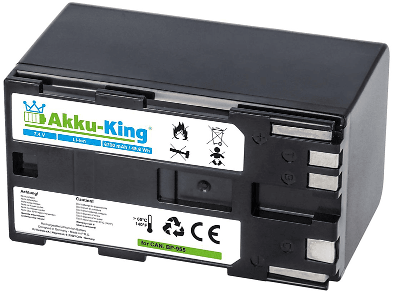 AKKU-KING Akku kompatibel mit Canon BP-955 Li-Ion Kamera-Akku, 7.4 Volt, 6700mAh