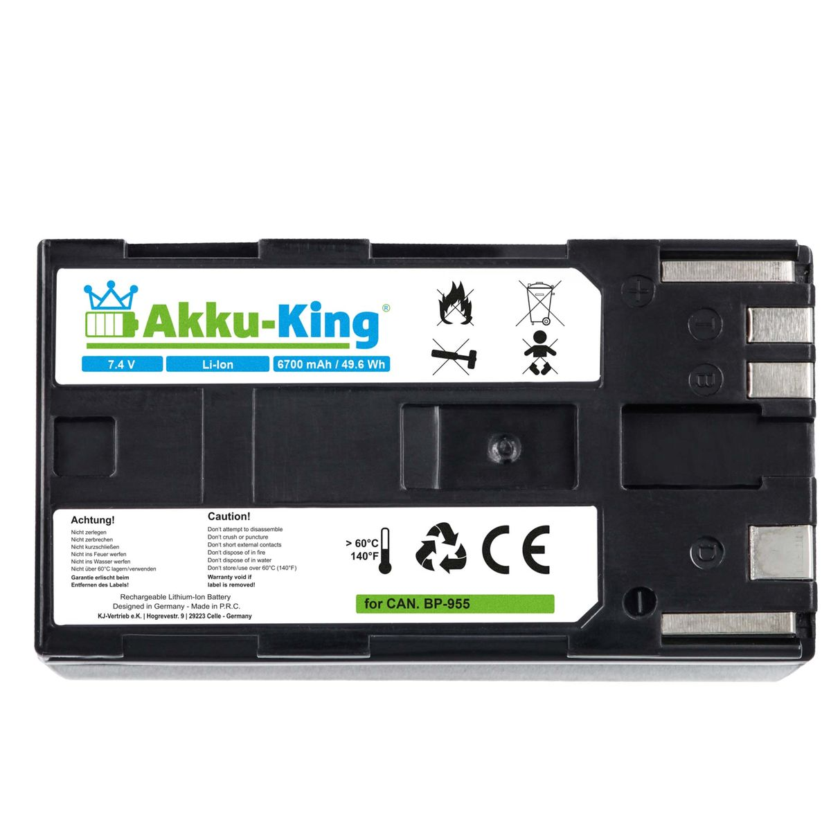 AKKU-KING Akku kompatibel mit Canon BP-955 Li-Ion Kamera-Akku, 6700mAh 7.4 Volt