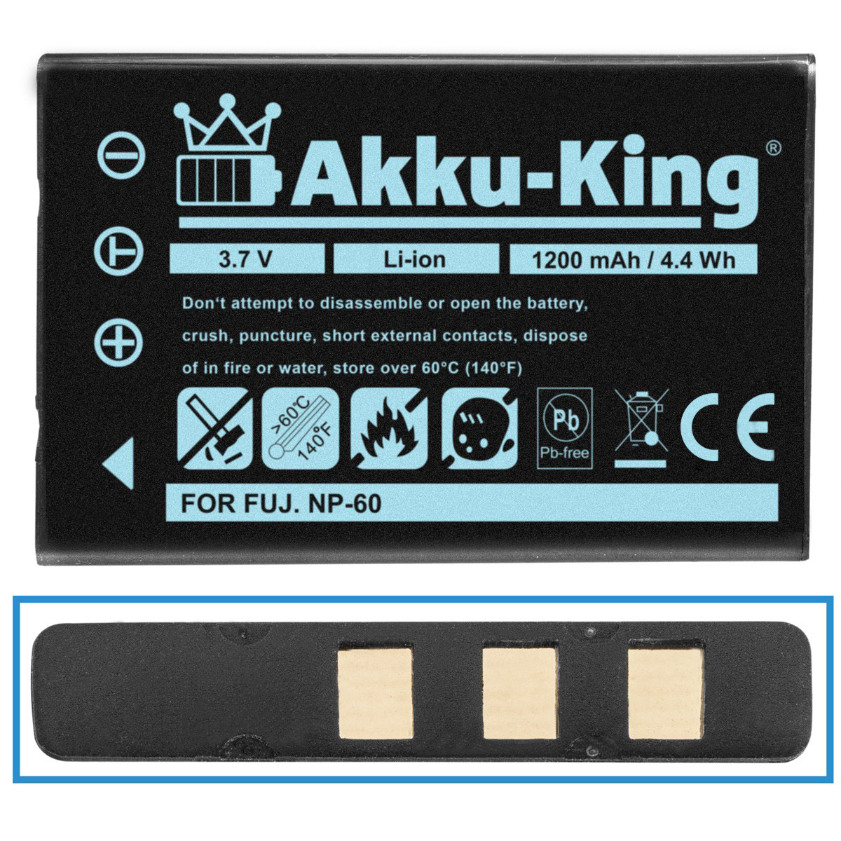 AKKU-KING Akku kompatibel mit Fuji Li-Ion NP-60 3.7 1200mAh Kamera-Akku, Volt