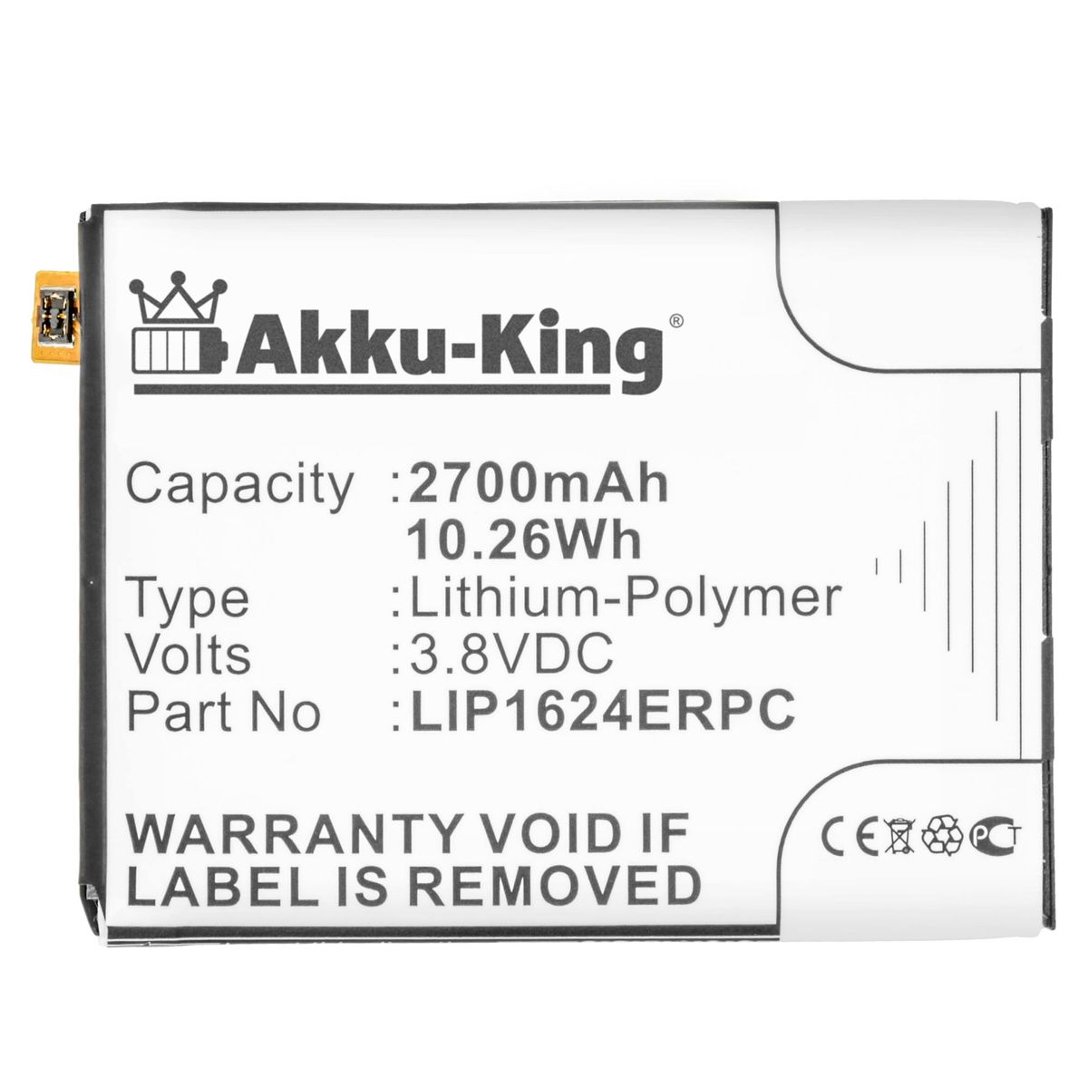 AKKU-KING Akku 3.8 LIP1624ERPC Sony kompatibel Handy-Akku, 2700mAh Volt, Li-Polymer mit