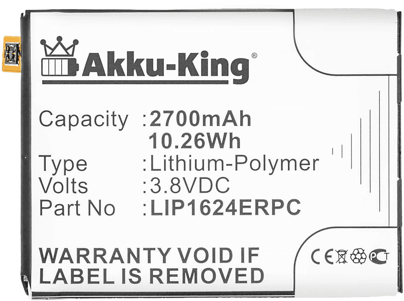 AKKU-KING Akku kompatibel mit Sony LIP1624ERPC Li-Polymer Handy-Akku, 3.8 Volt, 2700mAh