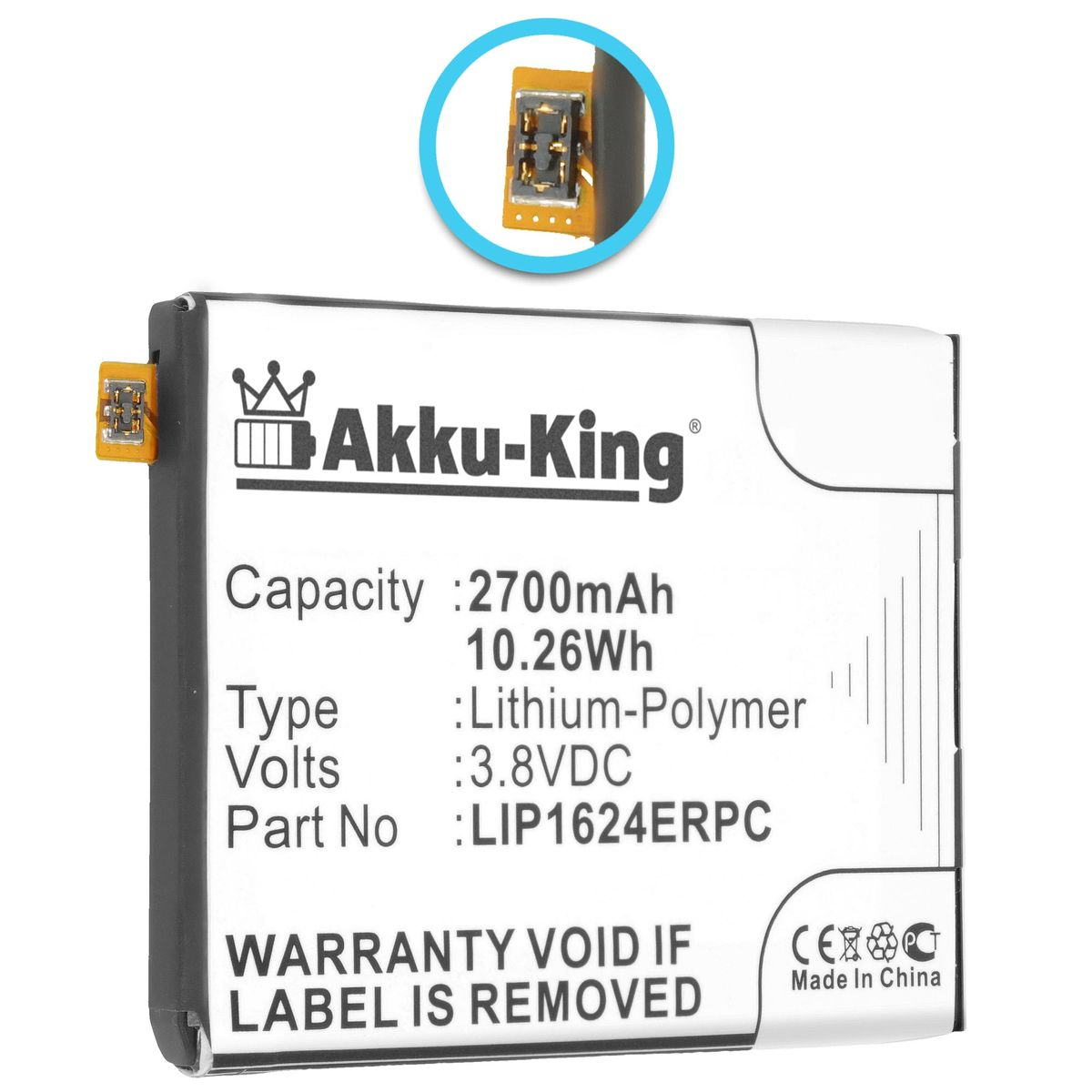 AKKU-KING Akku kompatibel Handy-Akku, 2700mAh mit LIP1624ERPC Sony Li-Polymer Volt, 3.8