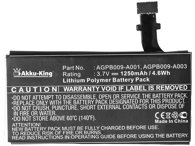 AKKU-KING Akku kompatibel mit Sony AGPB009-A001 Volt, 1250mAh 3.7 Handy-Akku, Li-Polymer