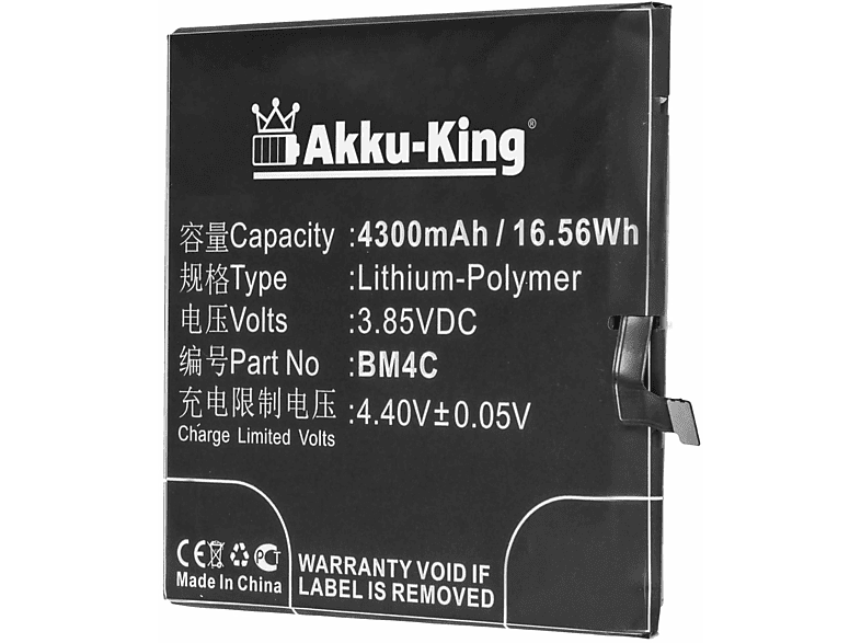 AKKU-KING Akku kompatibel mit Xiaomi BM4C Li-Polymer Handy-Akku, 3.85 Volt, 4300mAh