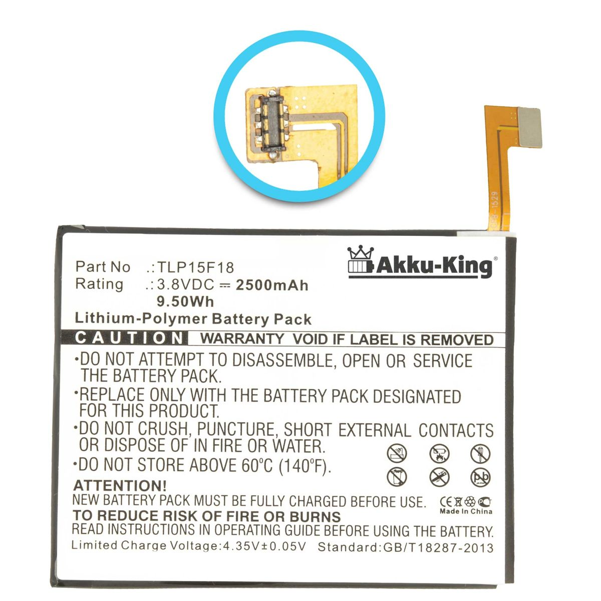 3.8 Wiko Handy-Akku, TLP15F18 2500mAh Li-Polymer AKKU-KING mit kompatibel Volt, Akku