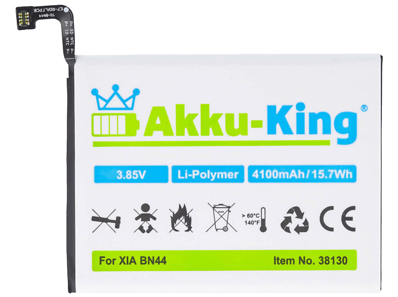 AKKU-KING Akku kompatibel mit Xiaomi BN44 Li-Polymer Handy-Akku, 3.85 Volt, 4100mAh