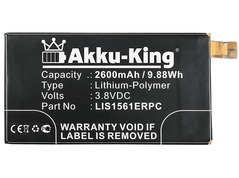 AKKU-KING Akku kompatibel LIS1561ERPC Volt, 2600mAh Li-Polymer 3.8 Handy-Akku, Sony mit