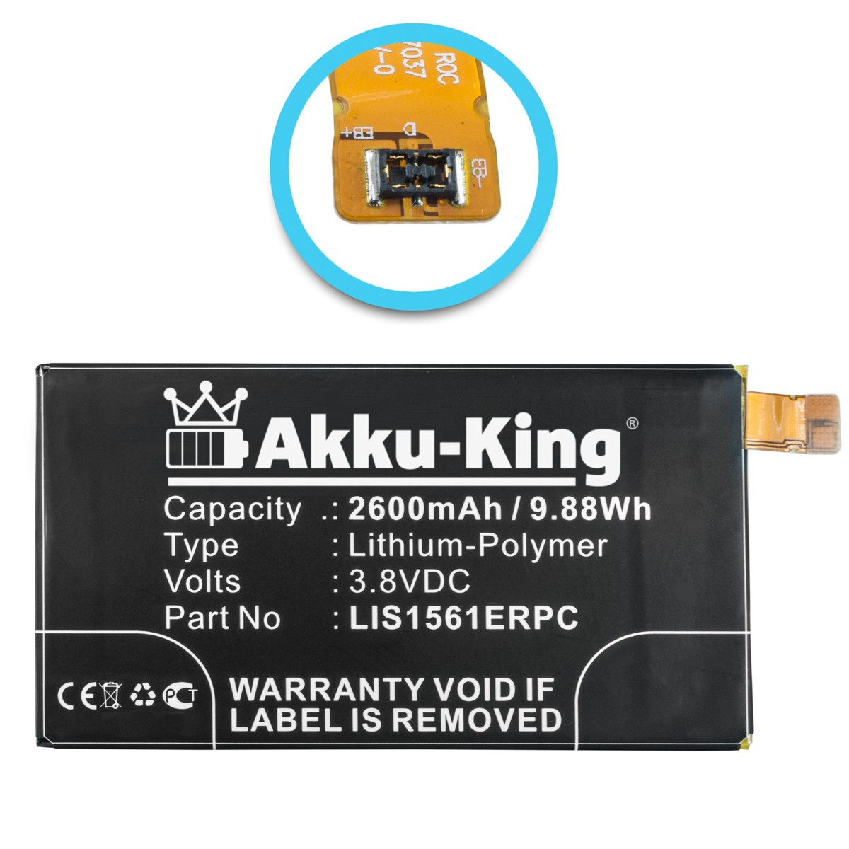 AKKU-KING Akku kompatibel LIS1561ERPC Volt, 2600mAh Li-Polymer 3.8 Handy-Akku, Sony mit