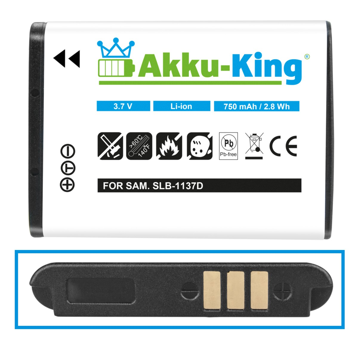 Akku 750mAh mit 3.7 AKKU-KING Samsung SLB-1137D kompatibel Kamera-Akku, Li-Ion Volt,