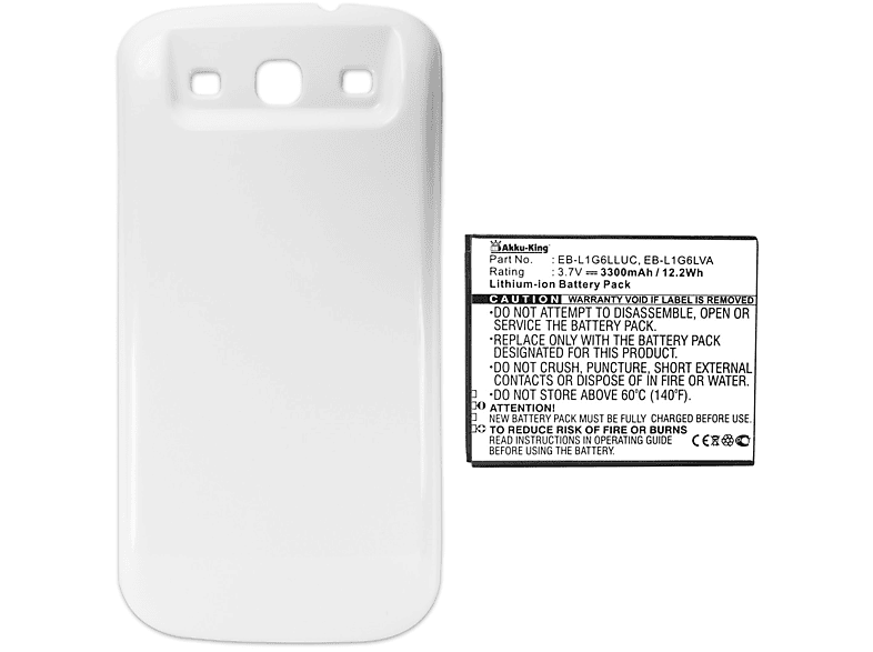 AKKU-KING Akku kompatibel mit Samsung EB-K1G6UBUGSTD mit Akkudeckel weiß Li-Ion Handy-Akku, 3.7 Volt, 3300mAh