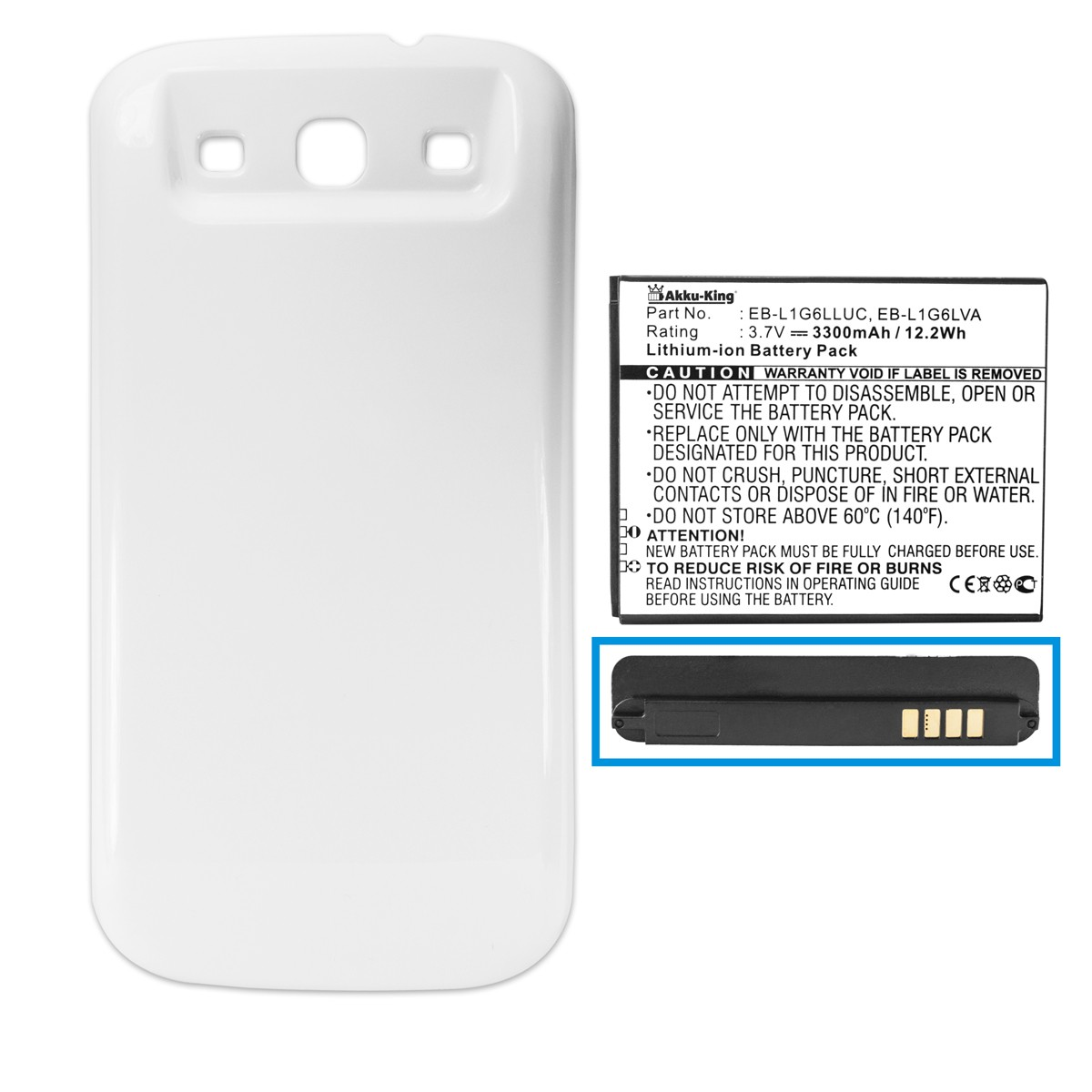 AKKU-KING Akku kompatibel mit Samsung 3300mAh Volt, mit Handy-Akku, weiß Li-Ion EB-K1G6UBUGSTD 3.7 Akkudeckel