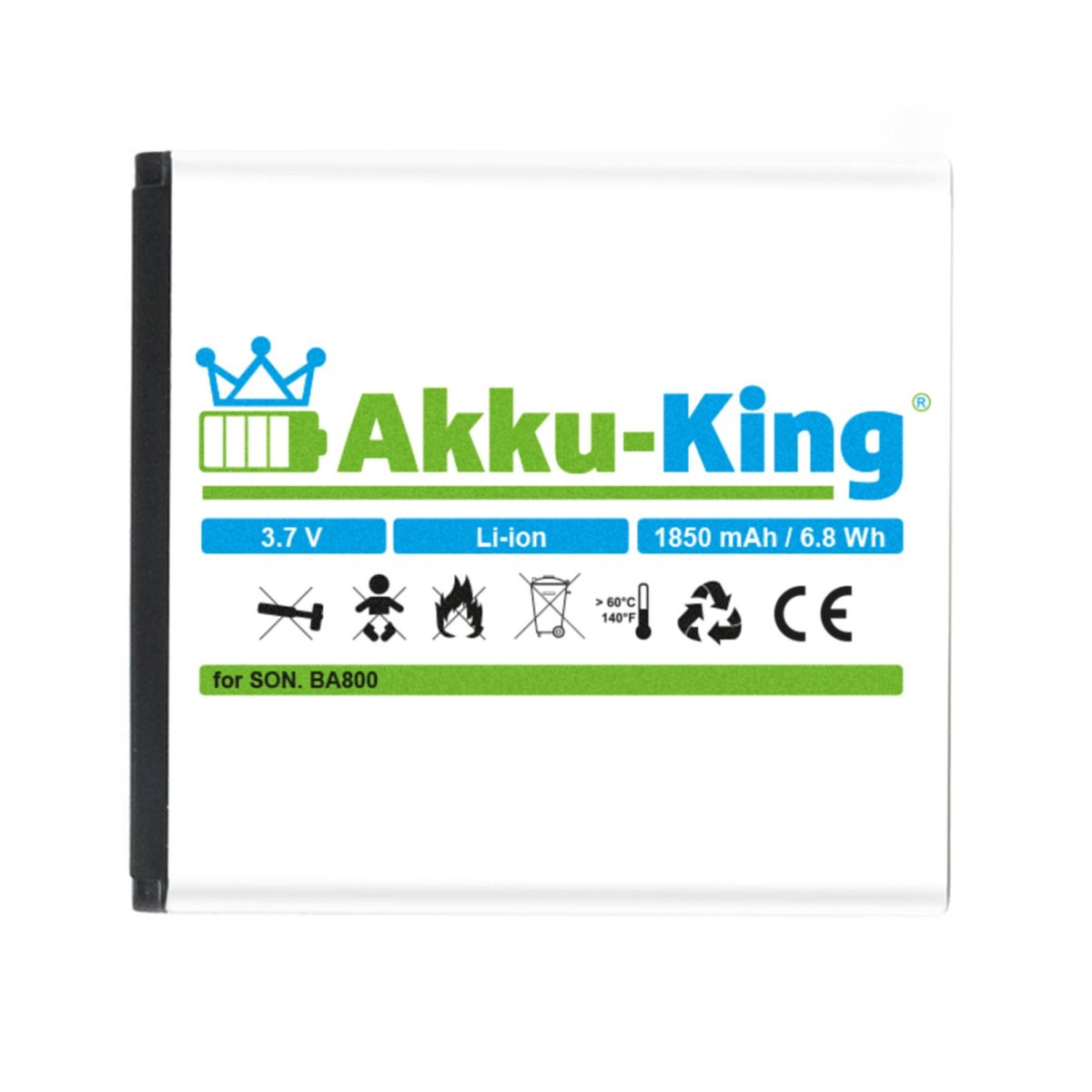AKKU-KING Akku kompatibel mit Sony Handy-Akku, BA800 1850mAh Li-Ion 3.7 Volt