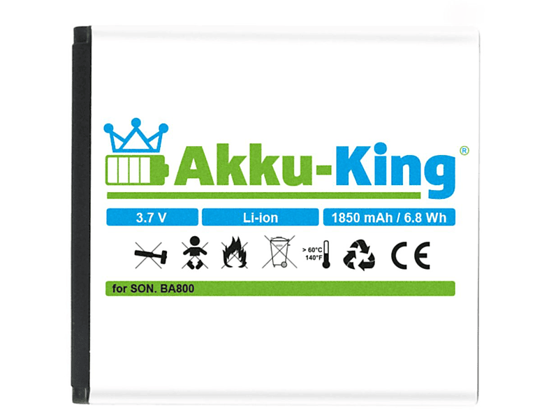 AKKU-KING Akku kompatibel mit Sony Handy-Akku, BA800 1850mAh Li-Ion 3.7 Volt