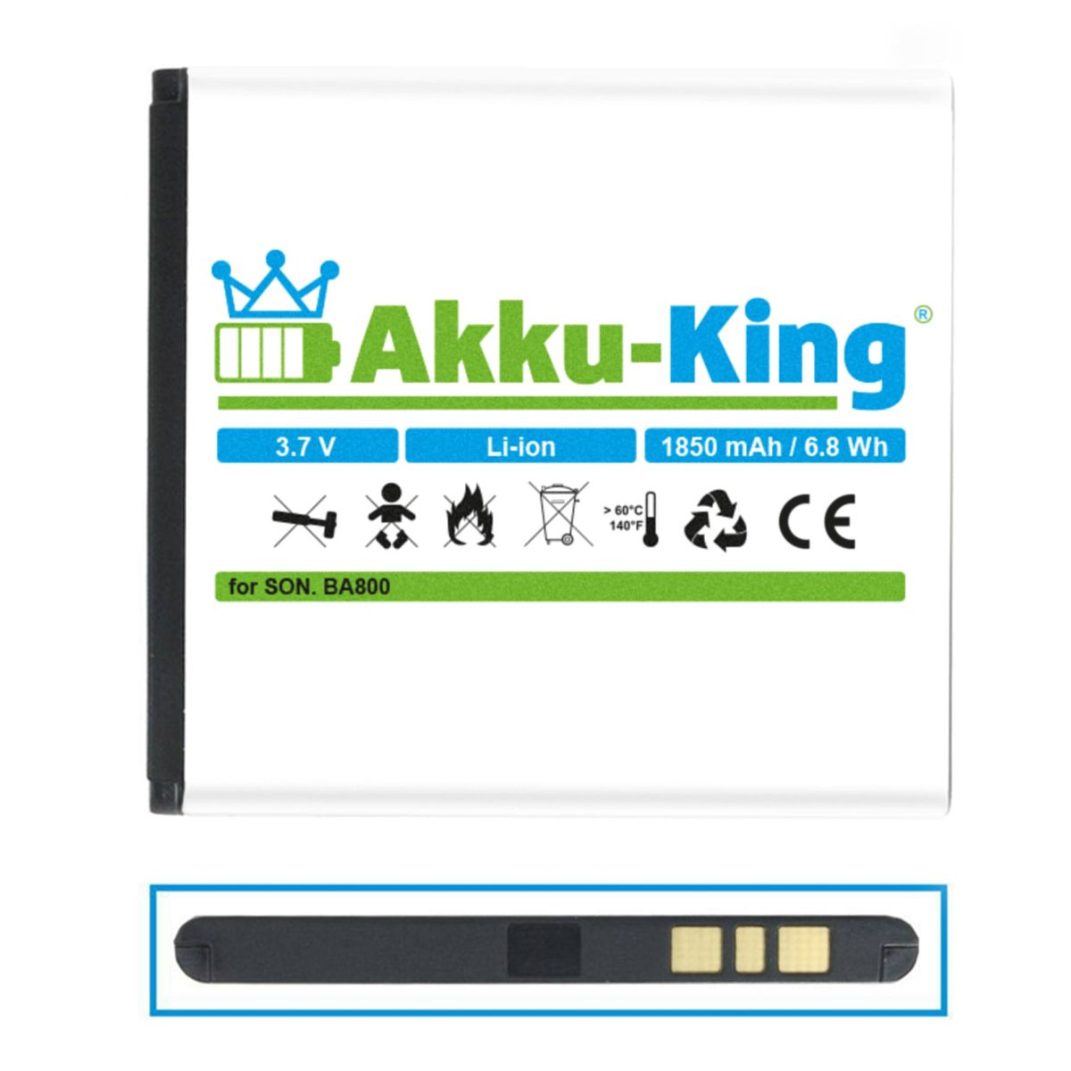 Akku BA800 AKKU-KING Volt, kompatibel Sony 1850mAh mit Li-Ion 3.7 Handy-Akku,