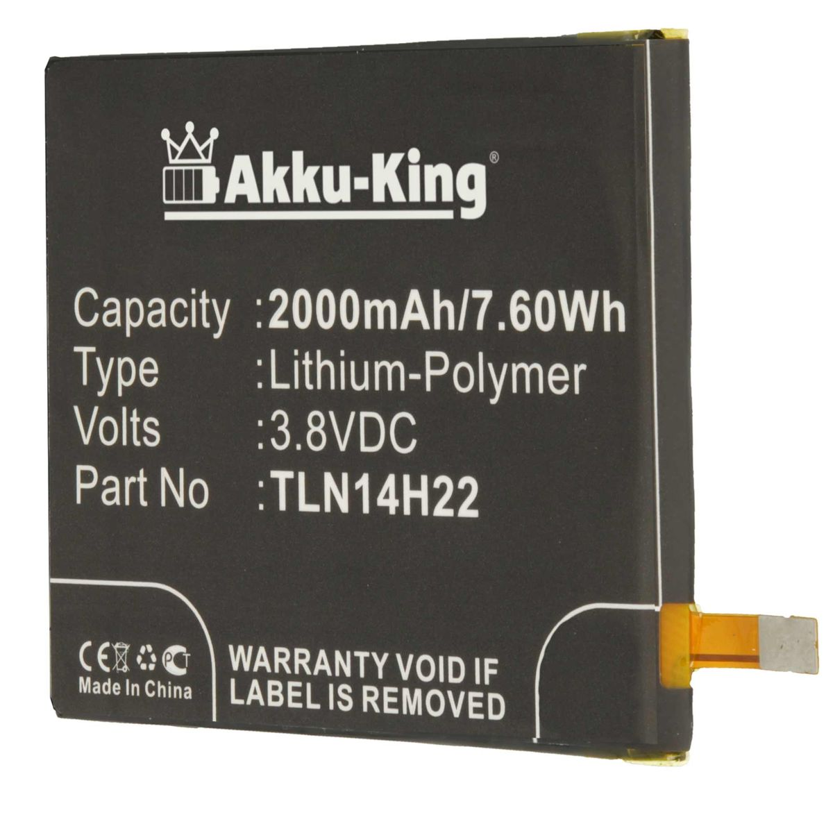 3.8 kompatibel mit Wiko Handy-Akku, Li-Polymer 2000mAh Volt, AKKU-KING Akku TLE14E20