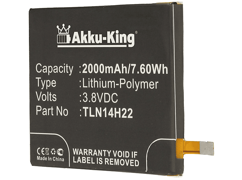 AKKU-KING Akku kompatibel mit Wiko TLE14E20 Li-Polymer Handy-Akku, 3.8 Volt, 2000mAh