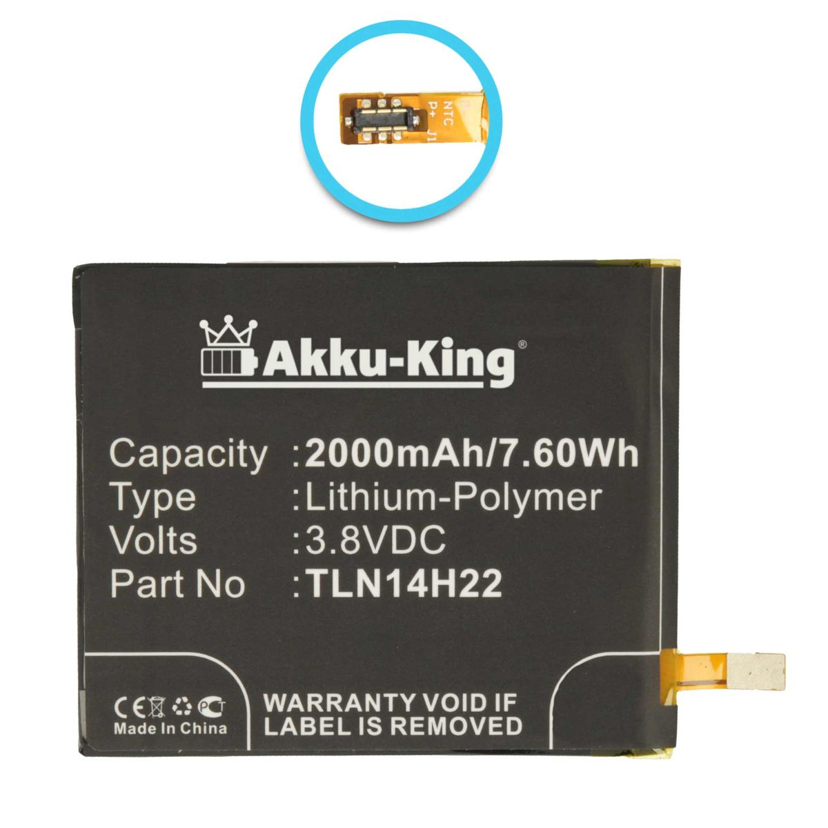 AKKU-KING Akku mit Volt, Handy-Akku, Li-Polymer TLE14E20 2000mAh Wiko kompatibel 3.8