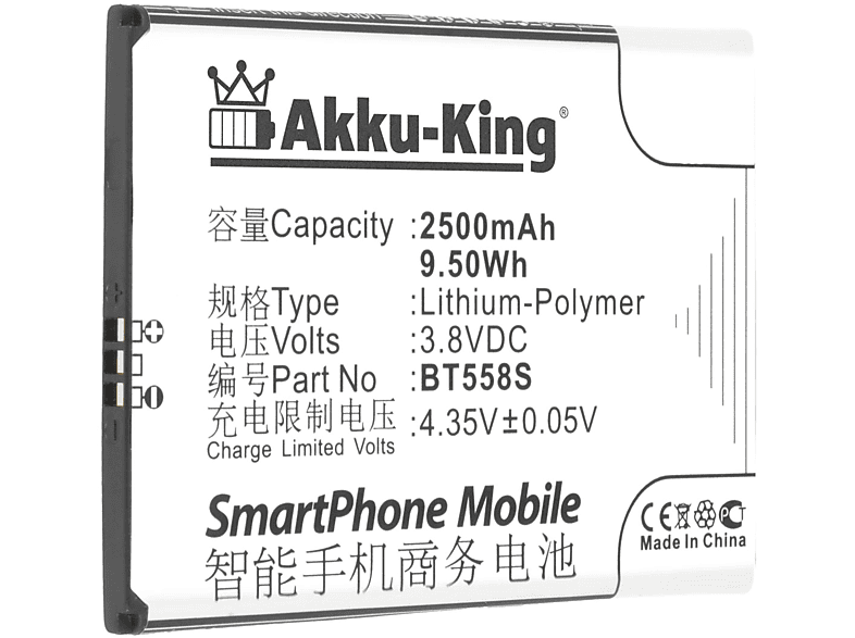AKKU-KING Volt, Zopo 2500mAh BT558S mit 3.8 Akku Li-Polymer kompatibel Handy-Akku,