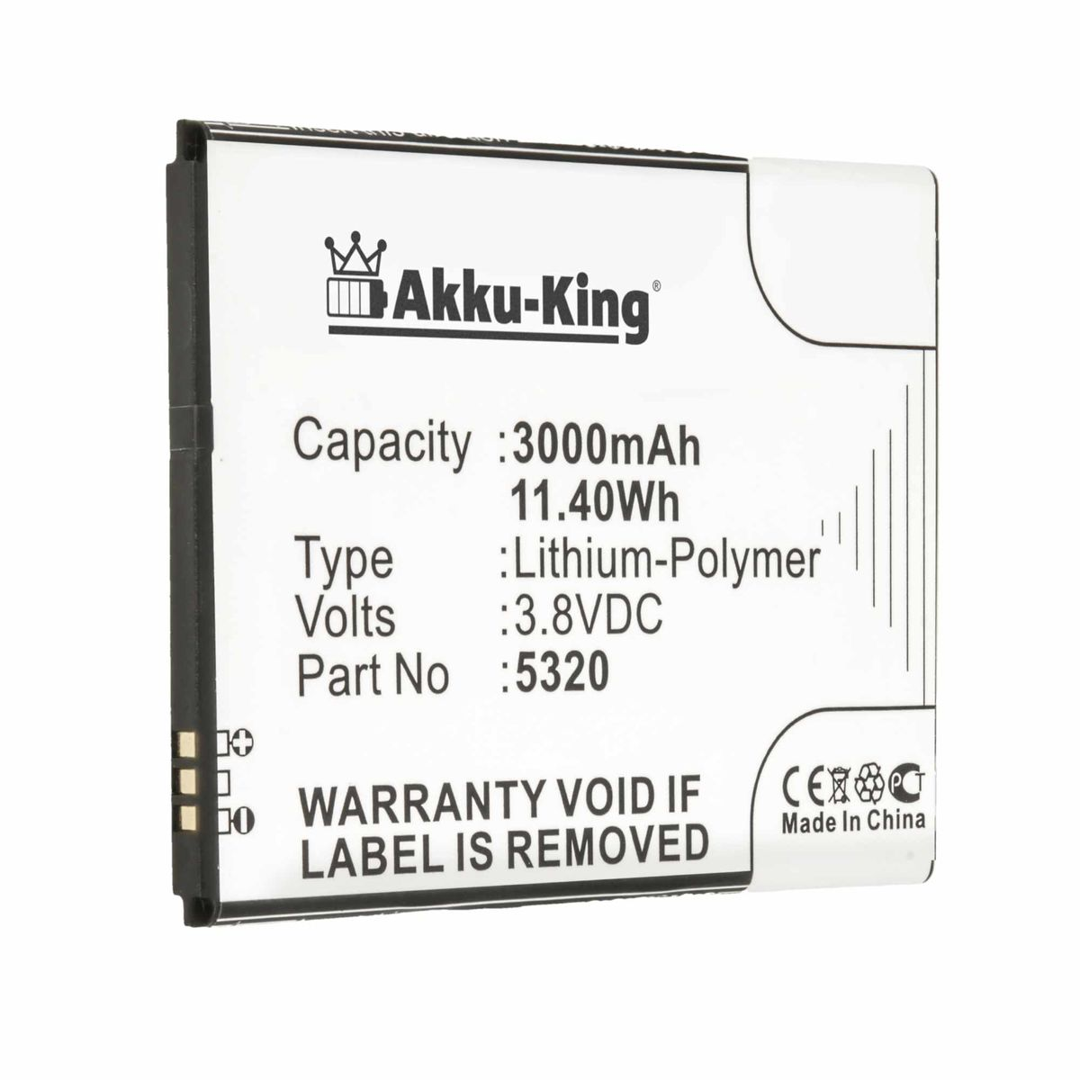 Akku Handy-Akku, Wiko Volt, Li-Polymer mit 3.8 AKKU-KING 3000mAh 5320 kompatibel