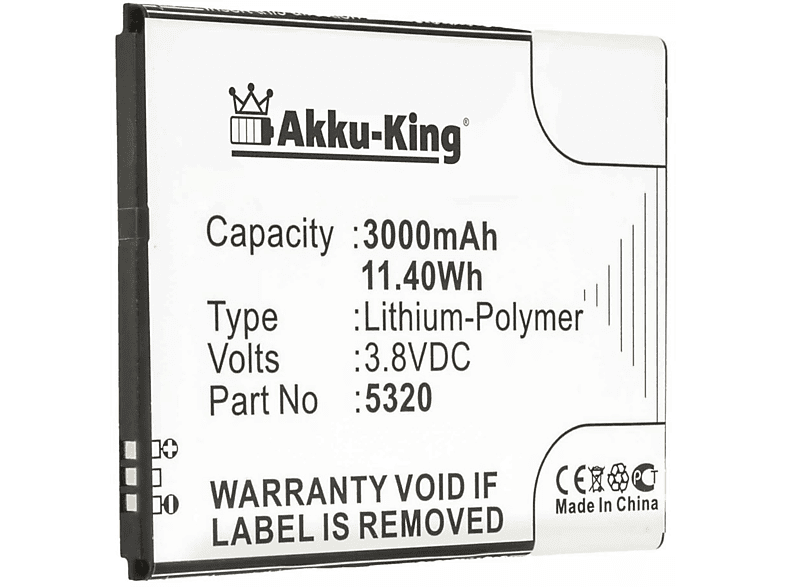 Akku Handy-Akku, Wiko Volt, Li-Polymer mit 3.8 AKKU-KING 3000mAh 5320 kompatibel