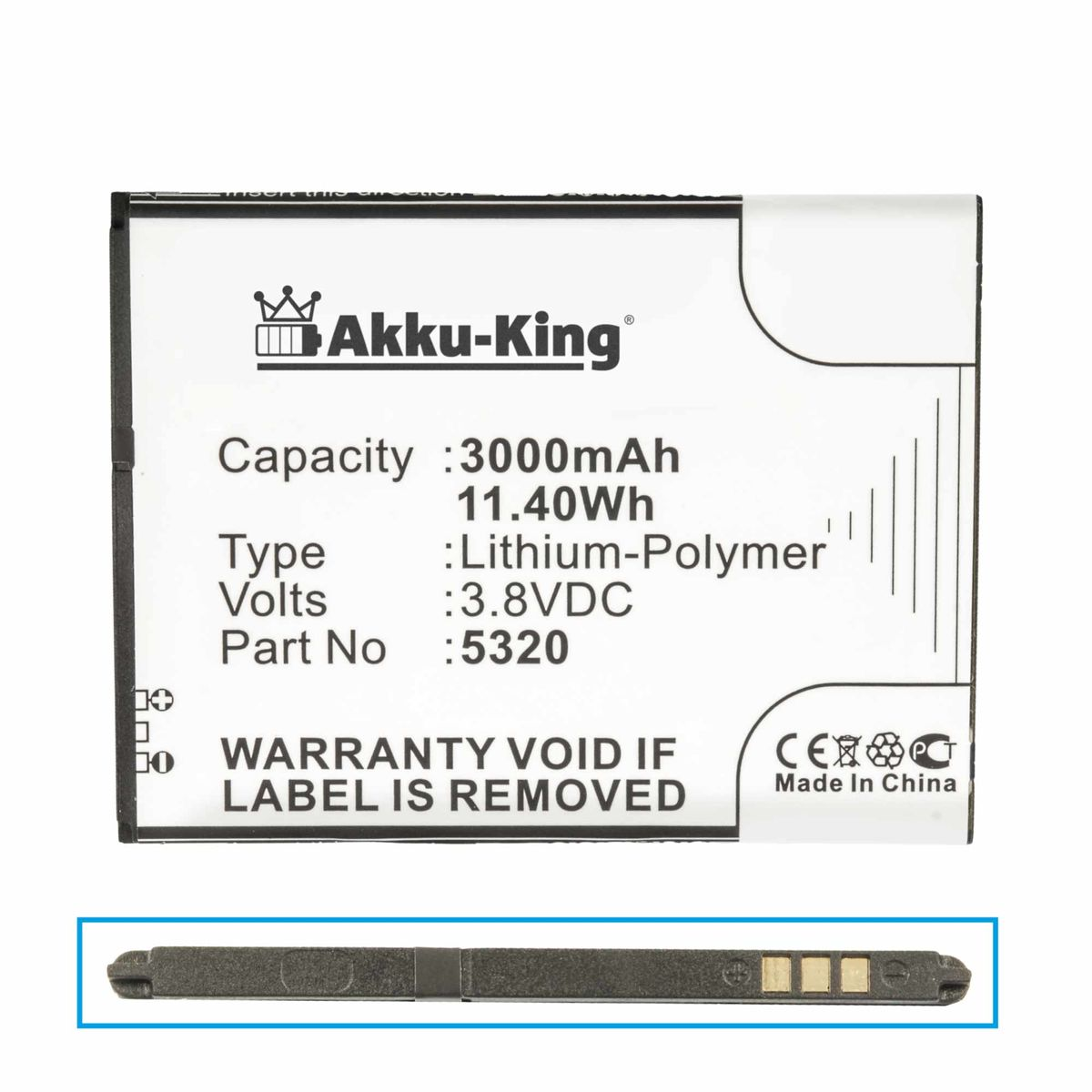 5320 mit 3.8 kompatibel Li-Polymer Akku Handy-Akku, AKKU-KING Wiko 3000mAh Volt,