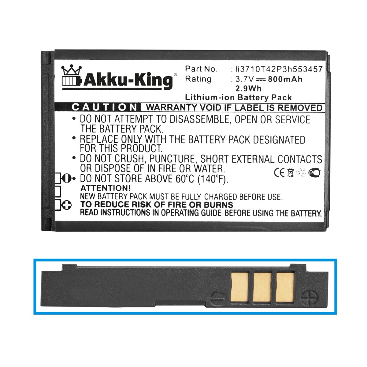 Handy-Akku, 3.7 Akku ZTE mit Li3710T42P3h553457 800mAh AKKU-KING Li-Ion Volt, kompatibel