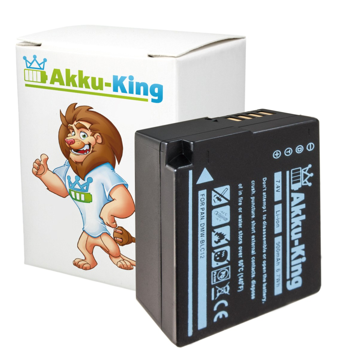 900mAh Li-Ion Volt, Kamera-Akku, AKKU-KING mit Akku Panasonic kompatibel DMW-BLC12 7.4