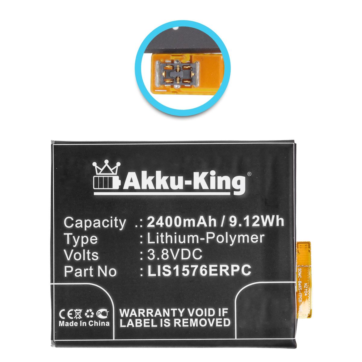 3.8 2400mAh Volt, Li-Polymer AKKU-KING mit Handy-Akku, kompatibel LIS1576ERPC Sony Akku