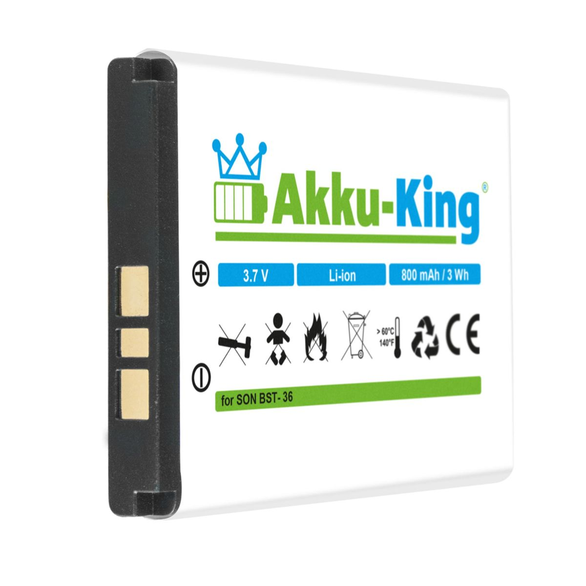 AKKU-KING Akku kompatibel 3.7 BST-36 800mAh mit Li-Ion Volt, Handy-Akku, Sony-Ericsson