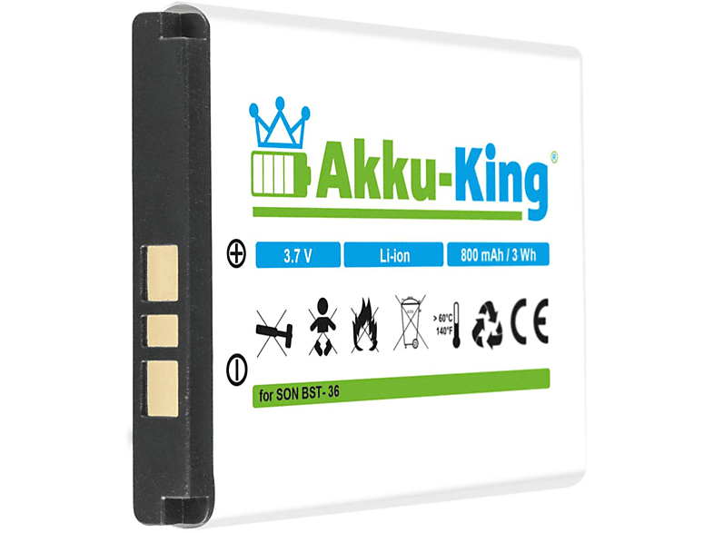 800mAh AKKU-KING Li-Ion kompatibel Sony-Ericsson mit Handy-Akku, Akku BST-36 Volt, 3.7