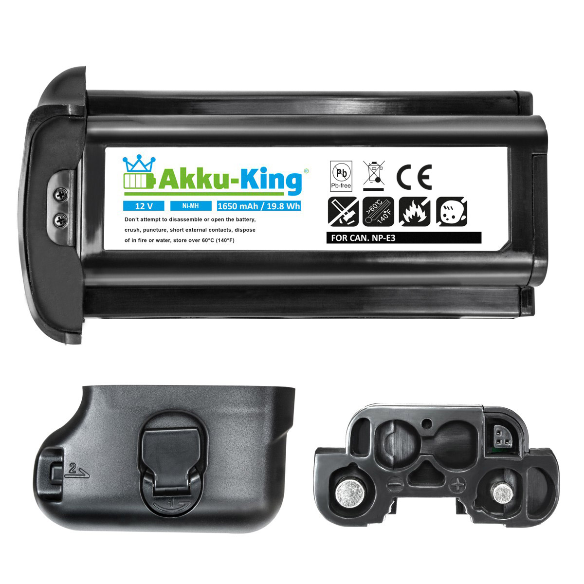 AKKU-KING Akku kompatibel mit Canon Ni-MH 12.0 Volt, 1650mAh Kamera-Akku, NP-E3