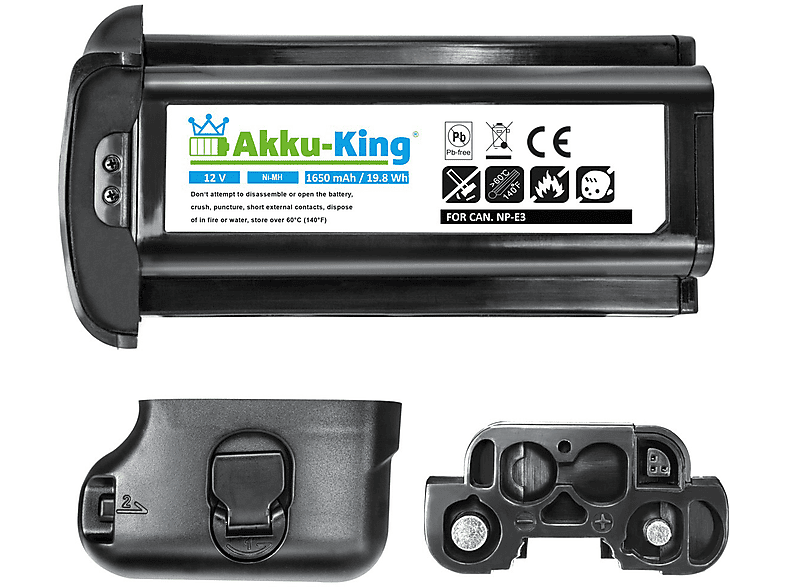 AKKU-KING Akku kompatibel mit Canon NP-E3 Ni-MH Kamera-Akku, 12.0 Volt, 1650mAh