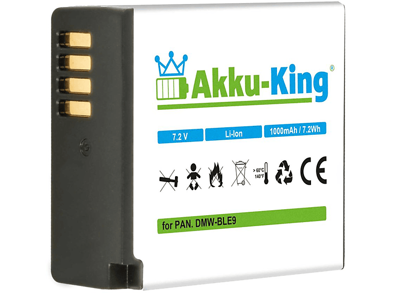 AKKU-KING Akku kompatibel mit 7.2 1000mAh Kamera-Akku, Panasonic DMW-BLE9 Li-Ion Volt