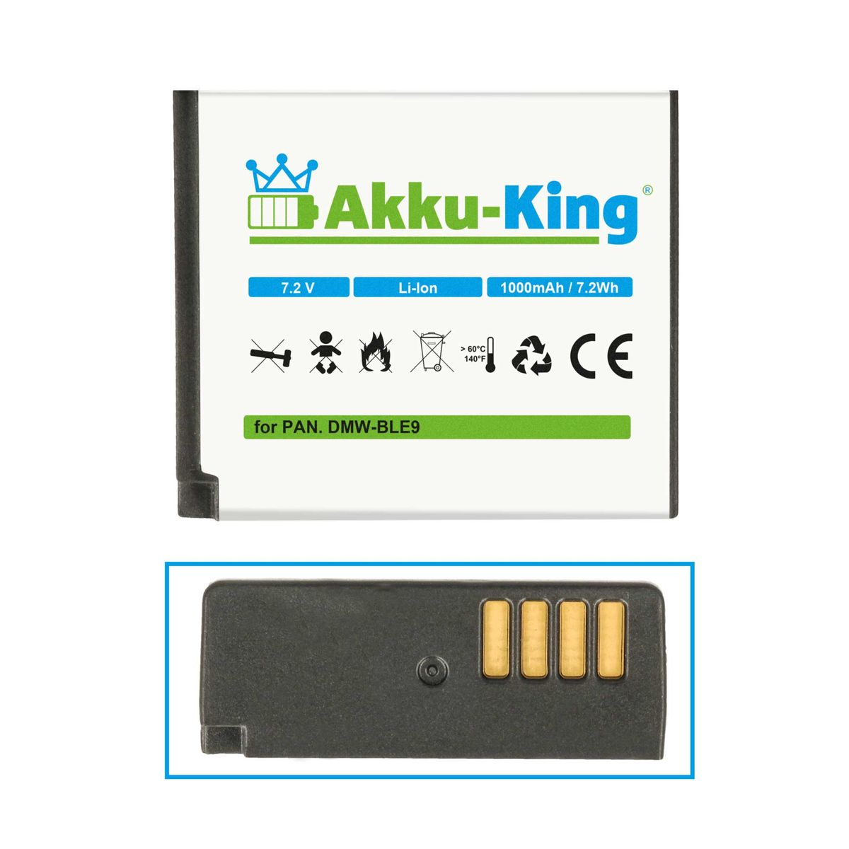 AKKU-KING Akku kompatibel mit 7.2 1000mAh Kamera-Akku, Panasonic DMW-BLE9 Li-Ion Volt