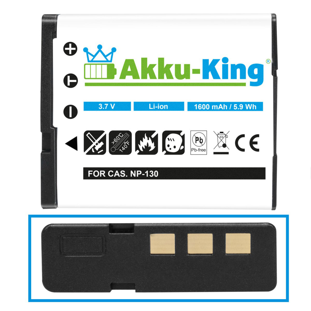 AKKU-KING Volt, kompatibel 3.7 Casio 1600mAh Li-Ion mit Kamera-Akku, Akku NP-130