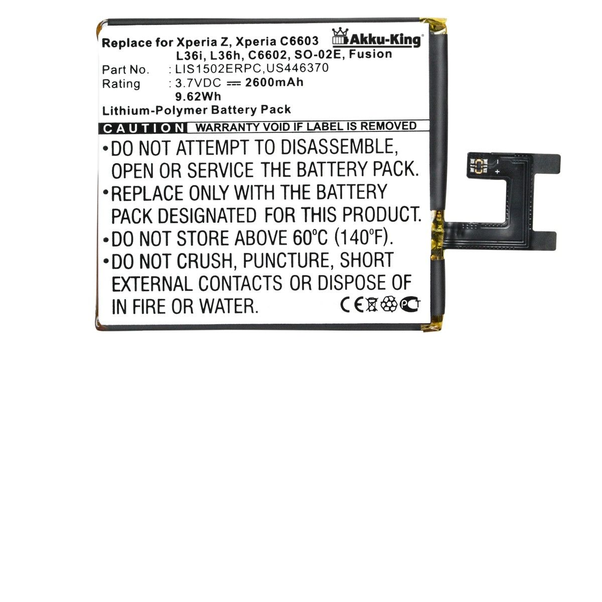AKKU-KING Akku mit 3.7 Sony LIS1502ERPC Volt, Handy-Akku, Li-Polymer kompatibel 2600mAh