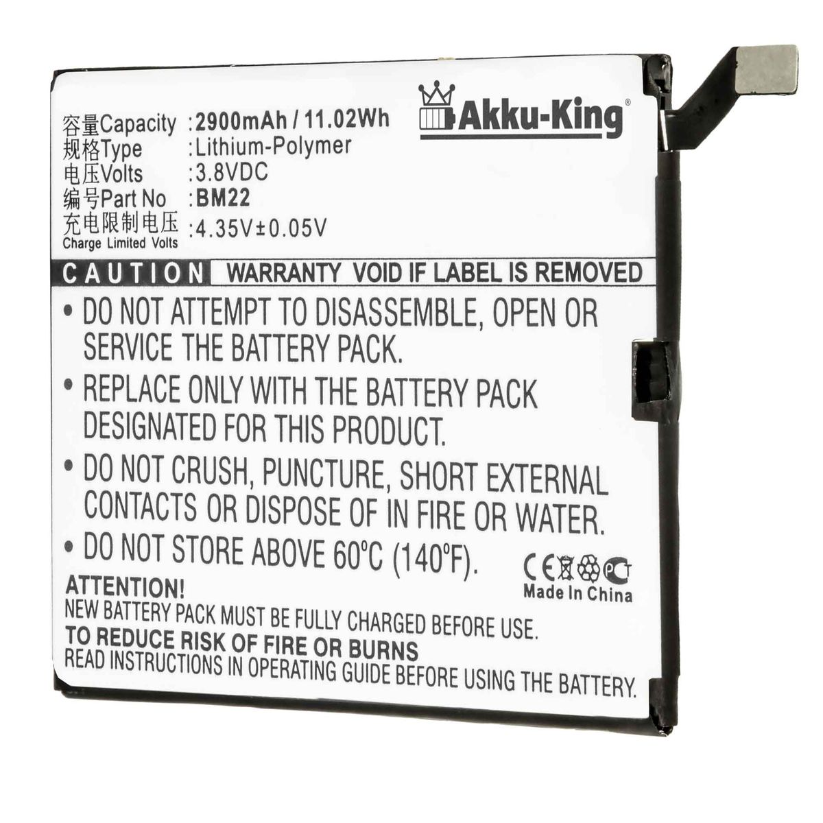 kompatibel AKKU-KING Handy-Akku, 2900mAh Akku Li-Polymer mit BM22 3.8 Volt, Xiaomi