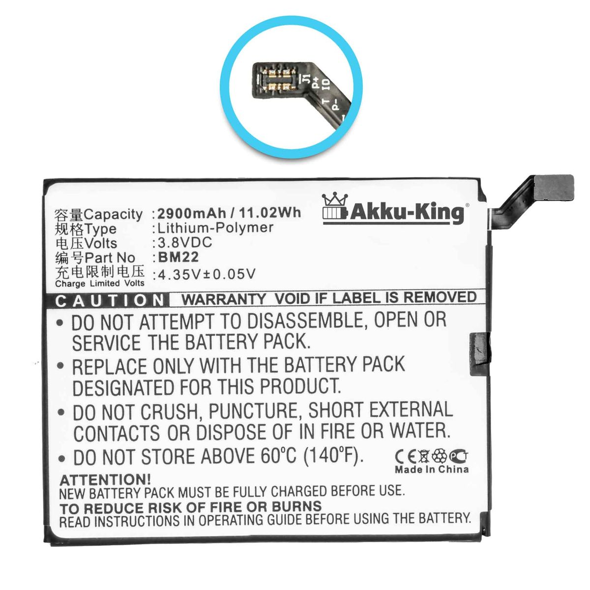 kompatibel AKKU-KING Handy-Akku, 2900mAh Akku Li-Polymer mit BM22 3.8 Volt, Xiaomi