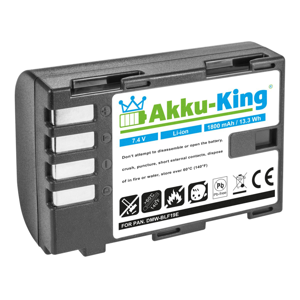 7.4 Akku AKKU-KING Kamera-Akku, DMW-BLF19 Li-Ion mit Panasonic 1800mAh Volt, kompatibel