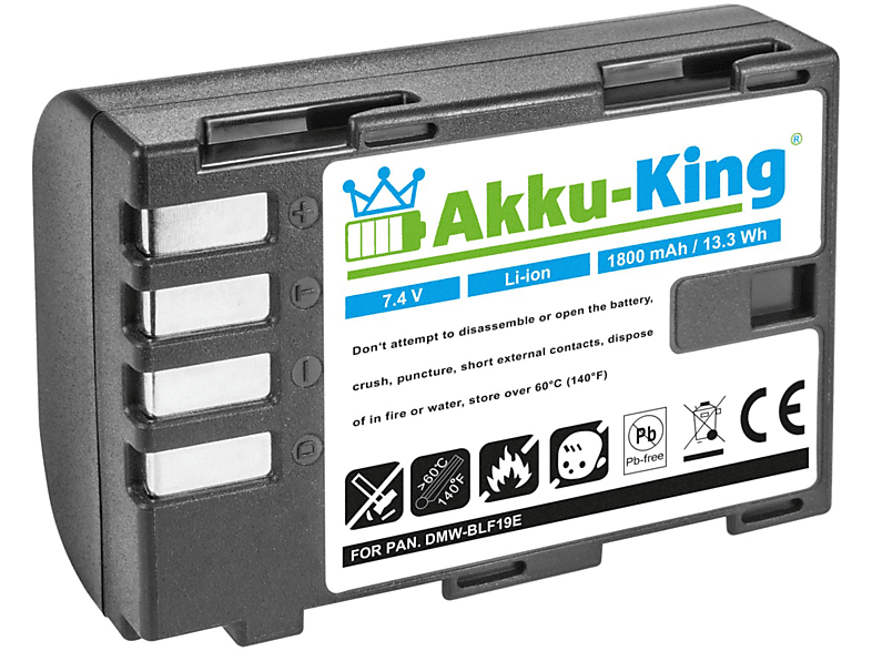 AKKU-KING Akku kompatibel mit Panasonic DMW-BLF19 Li-Ion Kamera-Akku, 7.4 Volt, 1800mAh