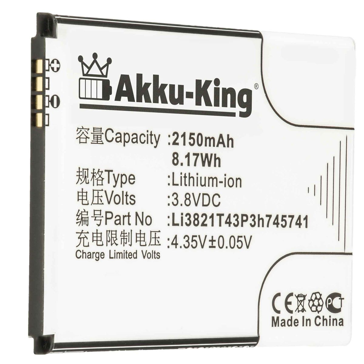 AKKU-KING Akku kompatibel 2150mAh 3.8 mit Li3821T43P3h745741 Volt, ZTE Handy-Akku, Li-Ion